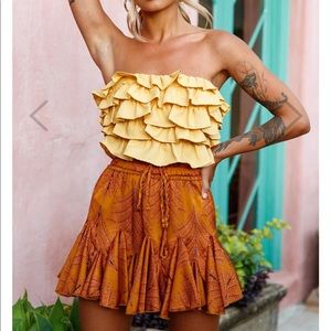 Selfie Leslie Flounce Mini Skirt Leaf Pattern S